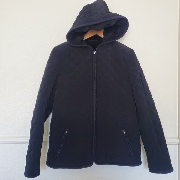 Esprit Womens Full Zip Jacket Coat Quilted Hooded Fleece Lined Black Sz Medium - Picture 1 of 16